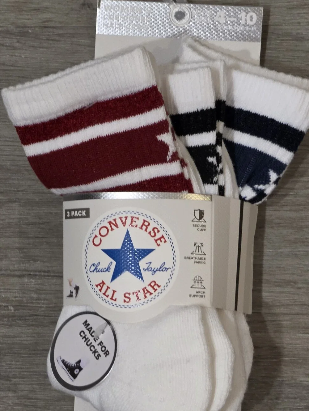 Converse 3-PK Cushioned Half Crew Chevron Star Striped Socks